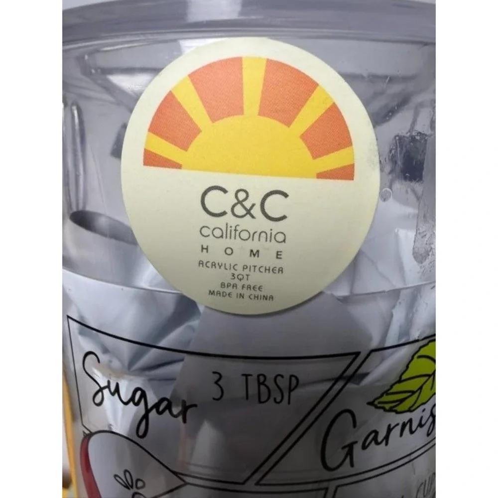 C&C California Home BPA Free Clear Acrylic Pitcher Sangria Recipe Graphics 3QT